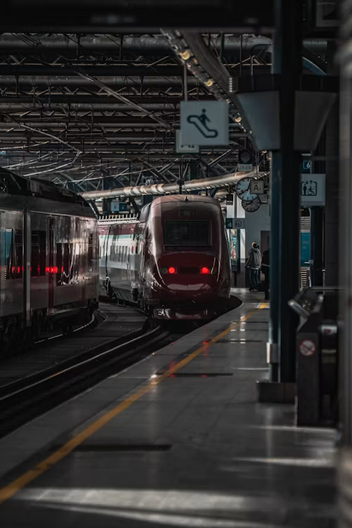 Train station platform at dusk