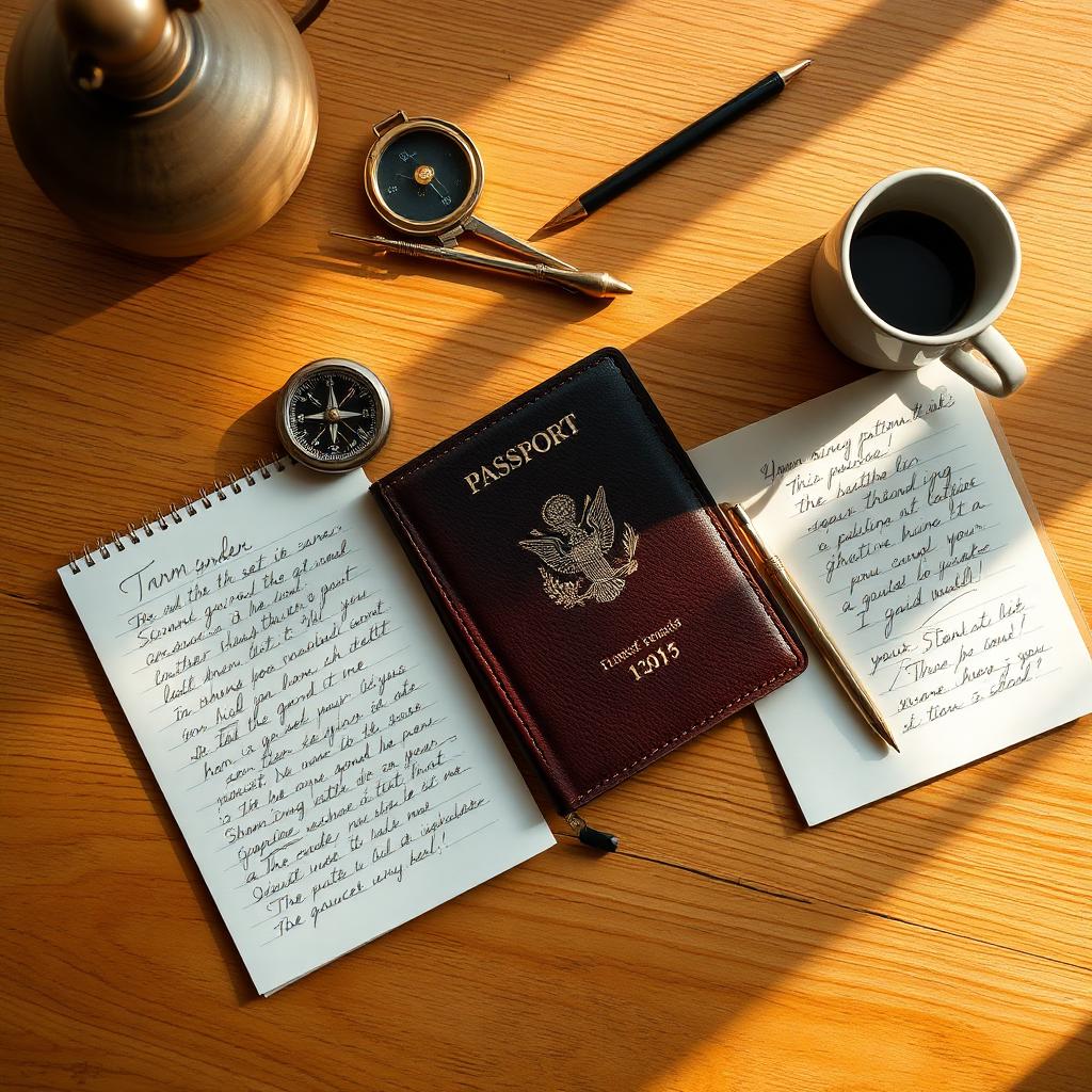 Travel planning materials on a warm desk